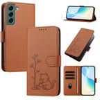 Custodia per telefono in ecopelle con fibbia a forma di albero e gatto YX0014, con cordino., For Galaxy S22 Ultra 5G, For Galaxy S22+ 5G