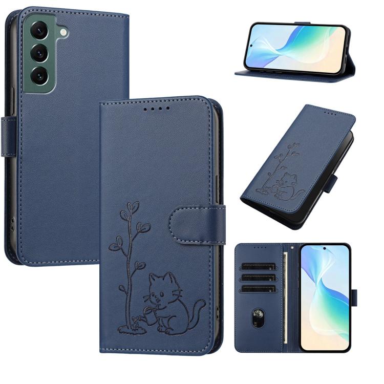 Custodia per telefono in ecopelle con fibbia a forma di albero e gatto YX0014, con cordino., For Galaxy S22 Ultra 5G, For Galaxy S22+ 5G