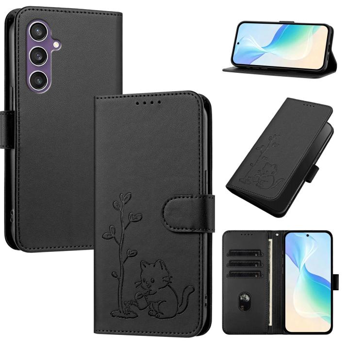 Custodia per telefono in ecopelle con fibbia a forma di albero e gatto YX0014, con cordino., For Galaxy S24 5G, For Galaxy S23 FE 5G