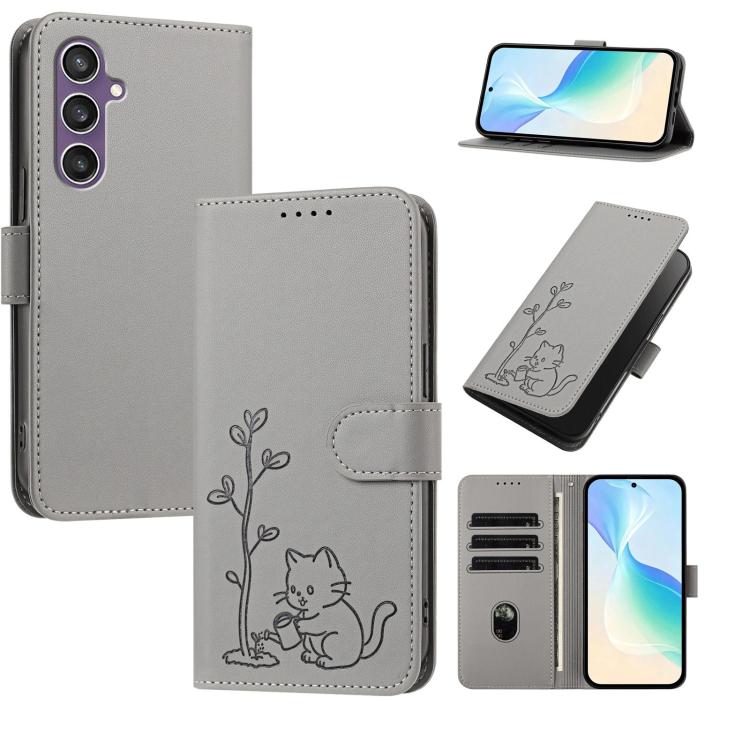 Custodia per telefono in ecopelle con fibbia a forma di albero e gatto YX0014, con cordino., For Galaxy S24 5G, For Galaxy S23 FE 5G