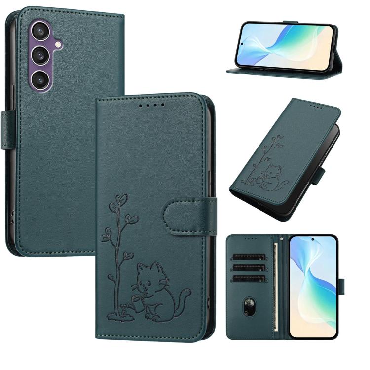 Custodia per telefono in ecopelle con fibbia a forma di albero e gatto YX0014, con cordino., For Galaxy S24 5G, For Galaxy S23 FE 5G
