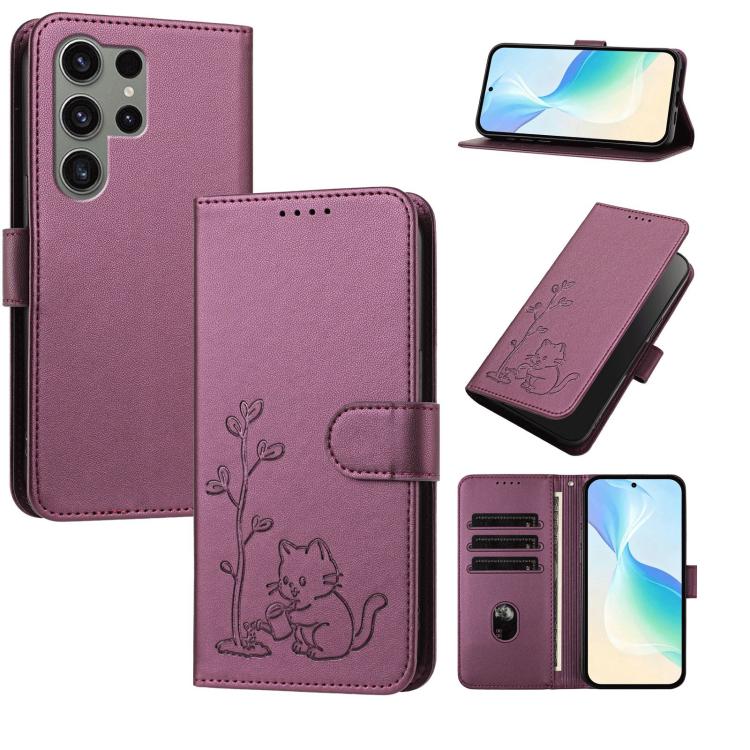 Custodia per telefono in ecopelle con fibbia a forma di albero e gatto YX0014, con cordino., For Galaxy S23 Ultra 5G, For Galaxy S23+ 5G