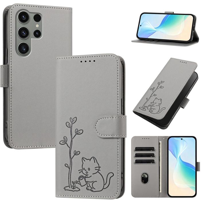 Custodia per telefono in ecopelle con fibbia a forma di albero e gatto YX0014, con cordino., For Galaxy S23 Ultra 5G, For Galaxy S23+ 5G