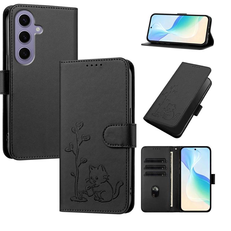Custodia per telefono in ecopelle con fibbia a forma di albero e gatto YX0014, con cordino., For Galaxy S24 Ultra 5G, For Galaxy S24+ 5G