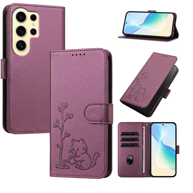 Custodia per telefono in ecopelle con fibbia a forma di albero e gatto YX0014, con cordino., For Galaxy S24 Ultra 5G, For Galaxy S24+ 5G