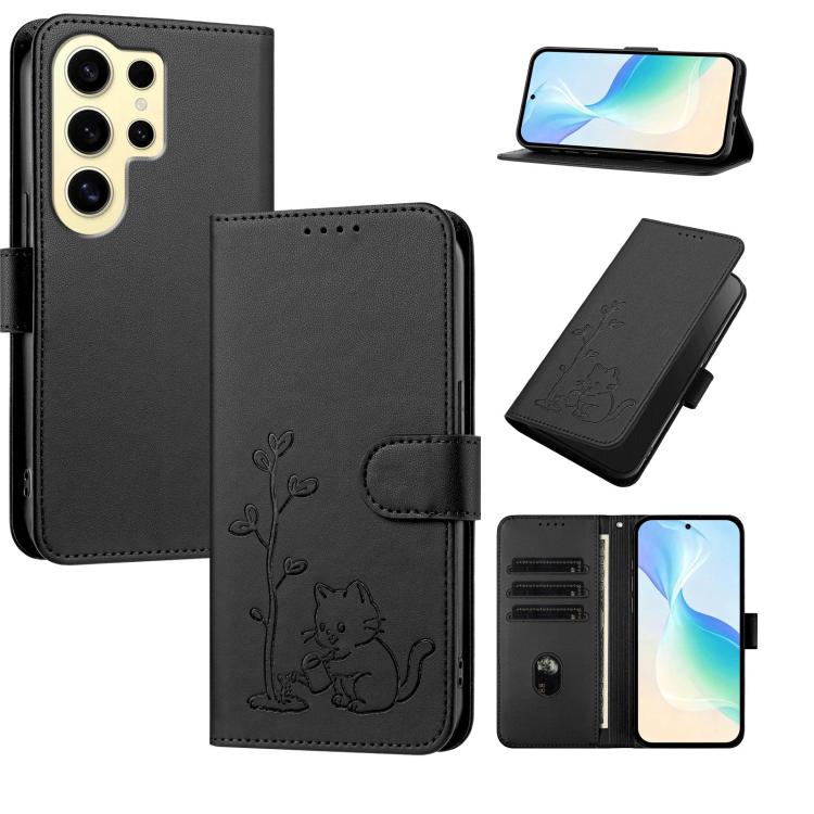 Custodia per telefono in ecopelle con fibbia a forma di albero e gatto YX0014, con cordino., For Galaxy S24 Ultra 5G, For Galaxy S24+ 5G