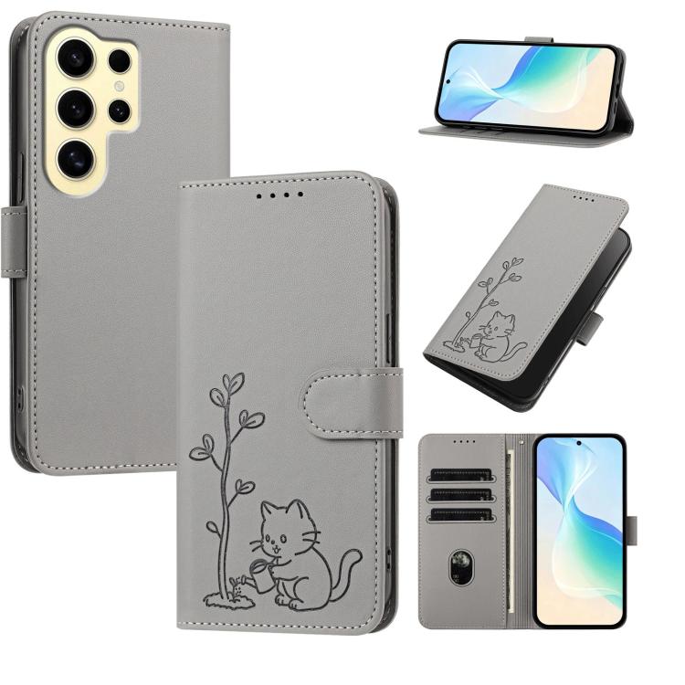 Custodia per telefono in ecopelle con fibbia a forma di albero e gatto YX0014, con cordino., For Galaxy S24 Ultra 5G, For Galaxy S24+ 5G