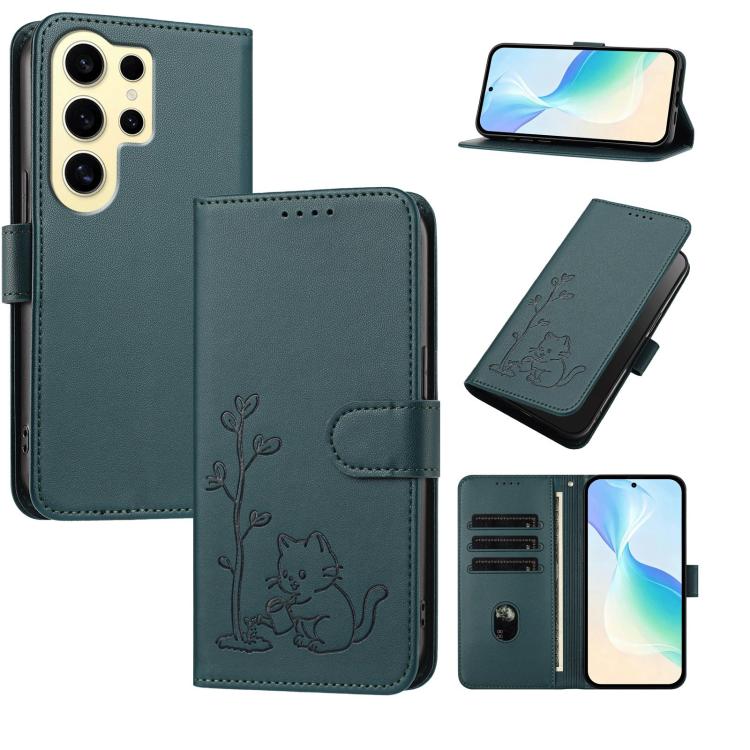 Custodia per telefono in ecopelle con fibbia a forma di albero e gatto YX0014, con cordino., For Galaxy S24 Ultra 5G, For Galaxy S24+ 5G