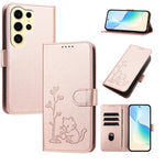 Custodia per telefono in ecopelle con fibbia a forma di albero e gatto YX0014, con cordino., For Galaxy S24 Ultra 5G, For Galaxy S24+ 5G