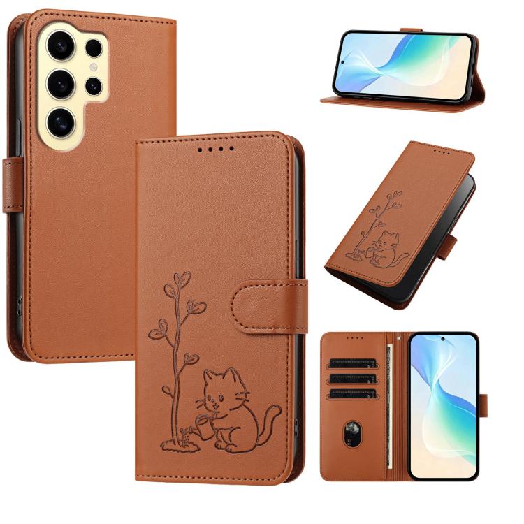 Custodia per telefono in ecopelle con fibbia a forma di albero e gatto YX0014, con cordino., For Galaxy S24 Ultra 5G, For Galaxy S24+ 5G