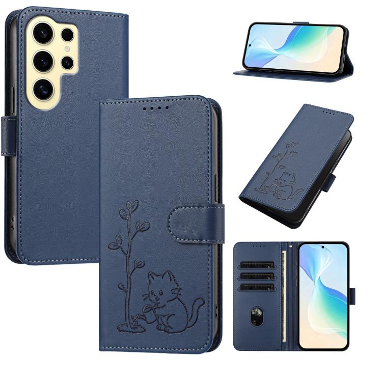 Custodia per telefono in ecopelle con fibbia a forma di albero e gatto YX0014, con cordino., For Galaxy S24 Ultra 5G, For Galaxy S24+ 5G