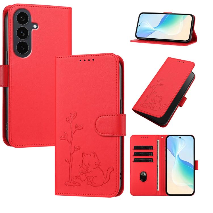 Custodia per telefono in ecopelle con fibbia a forma di albero e gatto YX0014, con cordino., For Galaxy S25 FE 5G, For Galaxy S25 Edge 5G