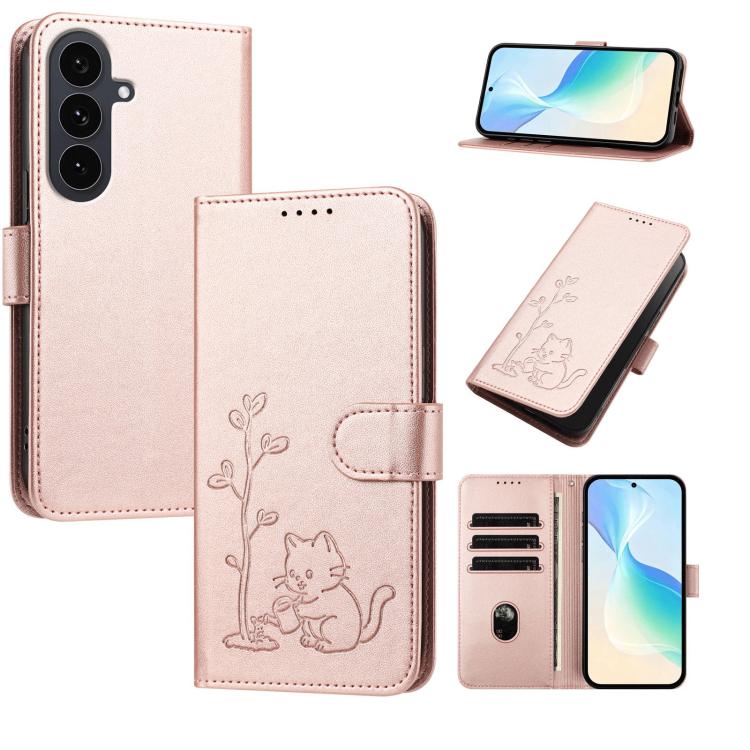 Custodia per telefono in ecopelle con fibbia a forma di albero e gatto YX0014, con cordino., For Galaxy S25 FE 5G, For Galaxy S25 Edge 5G