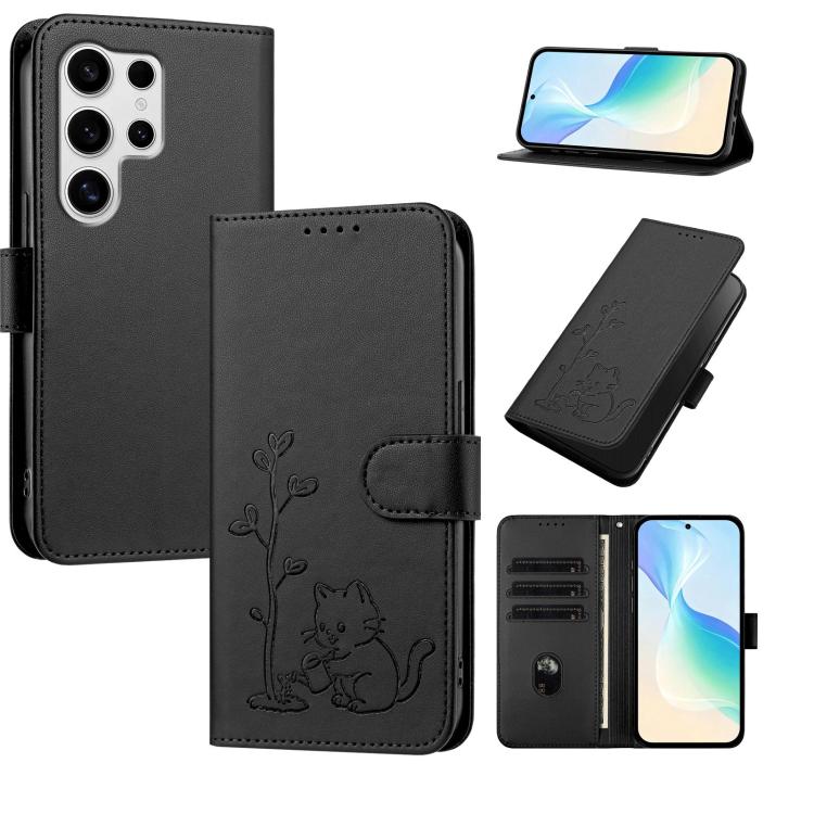 Custodia per telefono in ecopelle con fibbia a forma di albero e gatto YX0014, con cordino., For Galaxy S25 Ultra 5G, For Galaxy S24 FE 5G