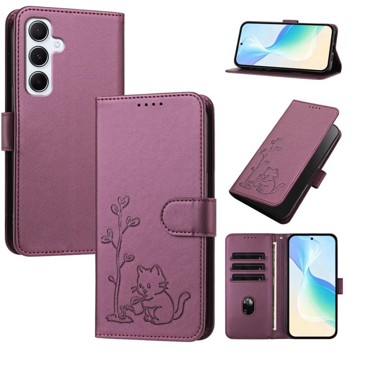 Custodia per telefono in ecopelle con fibbia a forma di albero e gatto YX0014, con cordino., For Galaxy A26 5G, For Galaxy A36 5G