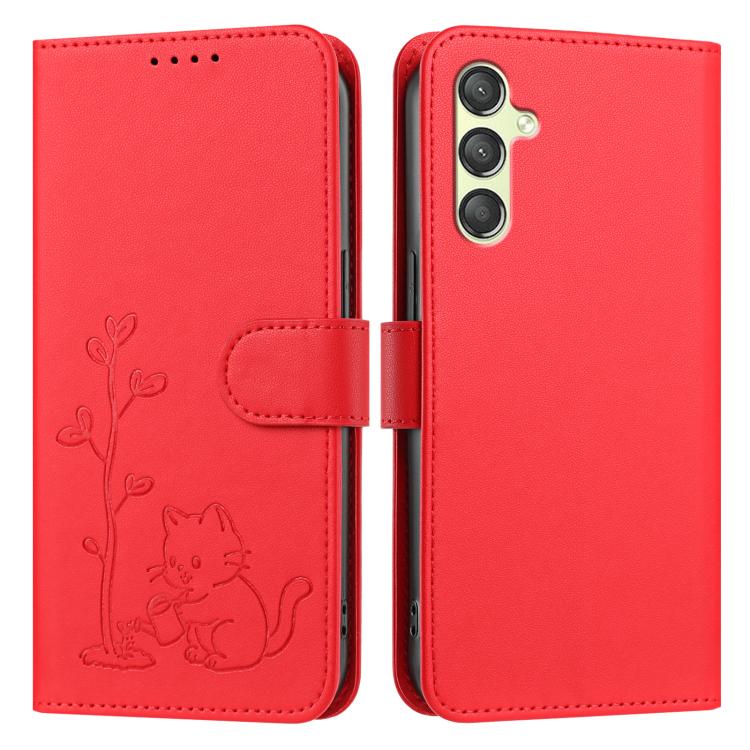 Custodia per telefono in ecopelle con fibbia a forma di albero e gatto YX0014, con cordino., For Galaxy A24 4G, For Galaxy A34 5G