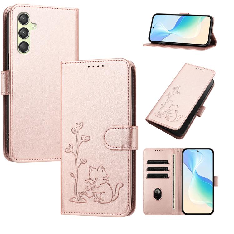 Custodia per telefono in ecopelle con fibbia a forma di albero e gatto YX0014, con cordino., For Galaxy A05s, For Galaxy A25 5G