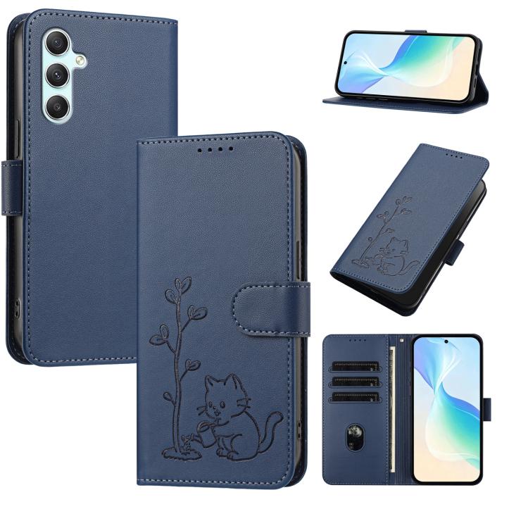 Custodia per telefono in ecopelle con fibbia a forma di albero e gatto YX0014, con cordino., For Galaxy A24 4G, For Galaxy A34 5G