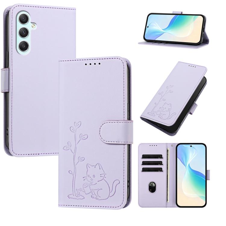 Custodia per telefono in ecopelle con fibbia a forma di albero e gatto YX0014, con cordino., For Galaxy A35 5G, For Galaxy A05