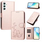 Custodia per telefono in ecopelle con fibbia a forma di albero e gatto YX0014, con cordino., For Galaxy A35 5G, For Galaxy A05