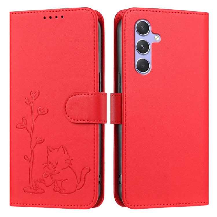 Custodia per telefono in ecopelle con fibbia a forma di albero e gatto YX0014, con cordino., For Galaxy A54 5G, For Galaxy A14 5G