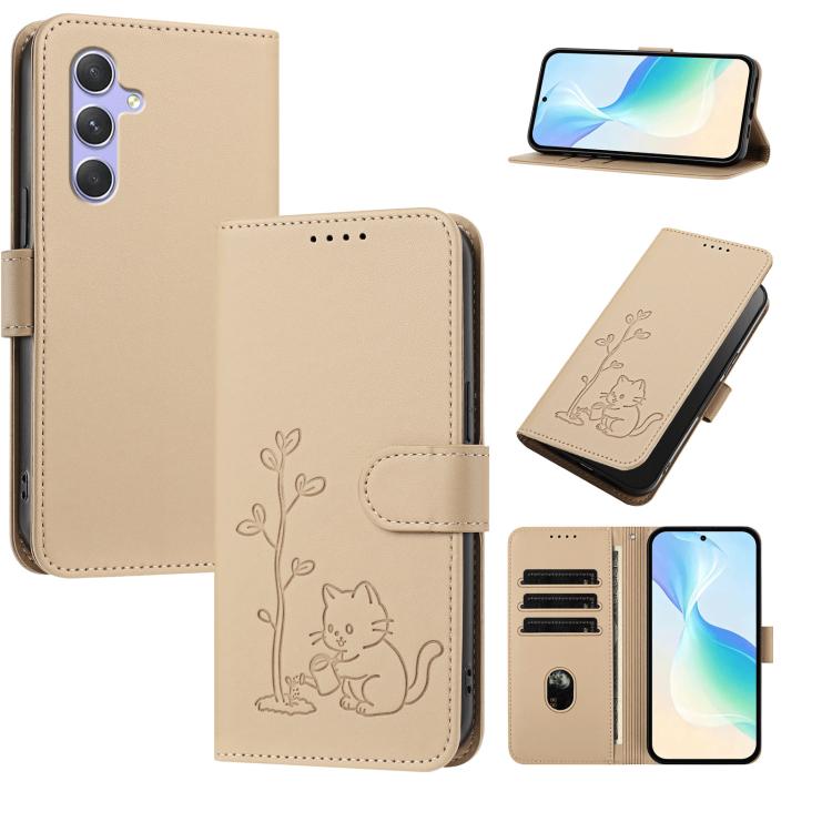 Custodia per telefono in ecopelle con fibbia a forma di albero e gatto YX0014, con cordino., For Galaxy A54 5G, For Galaxy A14 5G