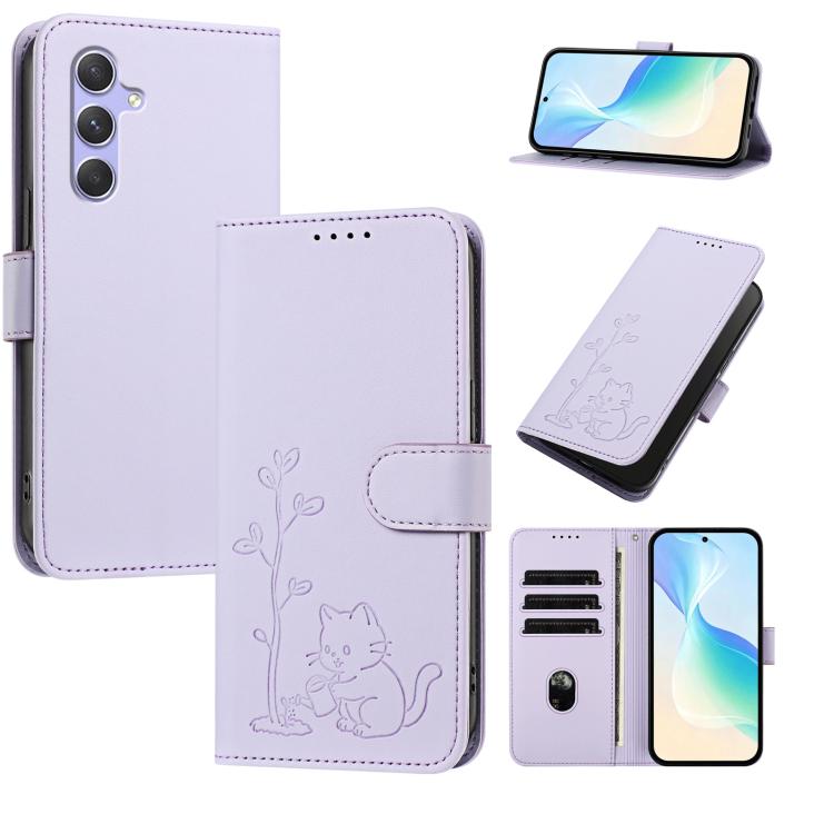 Custodia per telefono in ecopelle con fibbia a forma di albero e gatto YX0014, con cordino., For Galaxy A54 5G, For Galaxy A14 5G
