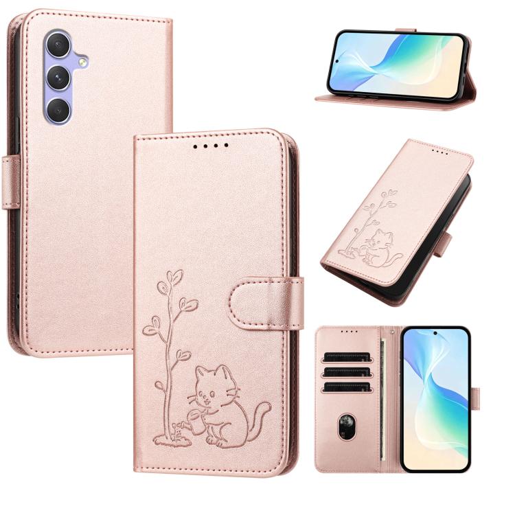 Custodia per telefono in ecopelle con fibbia a forma di albero e gatto YX0014, con cordino., For Galaxy A54 5G, For Galaxy A14 5G