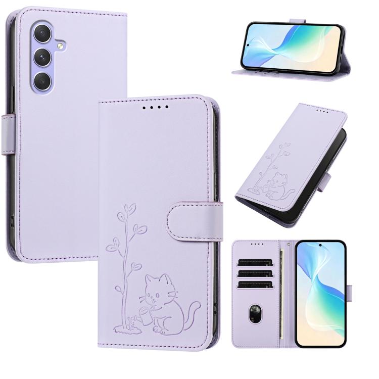 Custodia per telefono in ecopelle con fibbia a forma di albero e gatto YX0014, con cordino., For Galaxy A15 4G / 5G, For Galaxy A55 5G