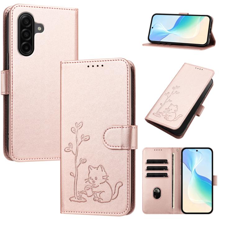 Custodia per telefono in ecopelle con fibbia a forma di albero e gatto YX0014, con cordino., For Galaxy A57 5G, For Galaxy A37 5G