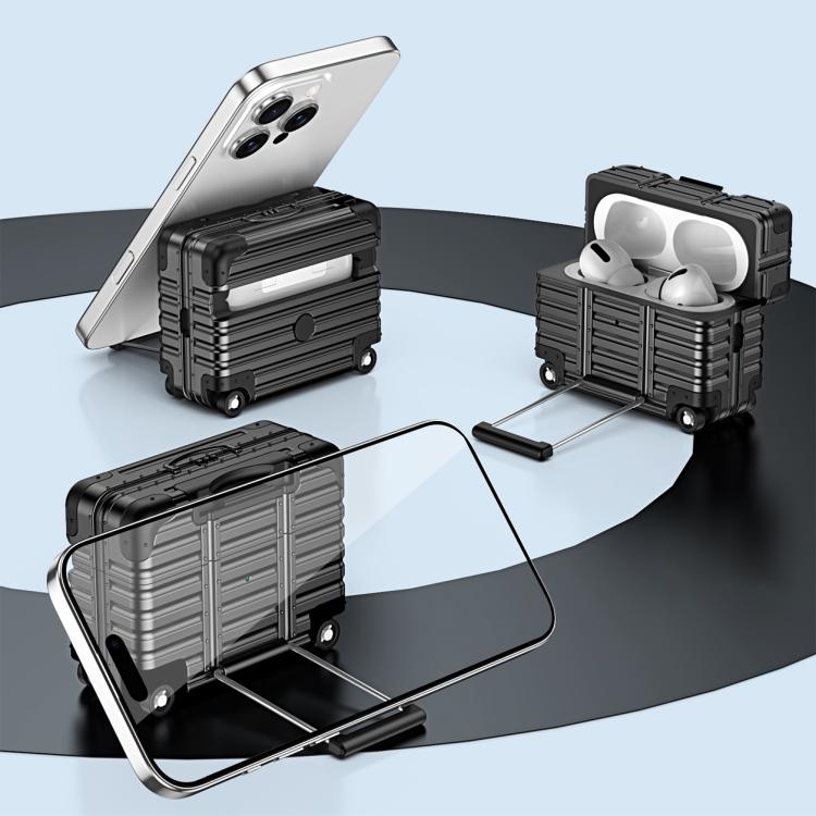 Custodia per auricolari XDcase con design a valigia, ibrida in PC e TPU, con supporto., For AirPods Pro 3, For AirPods Pro 2 / 1