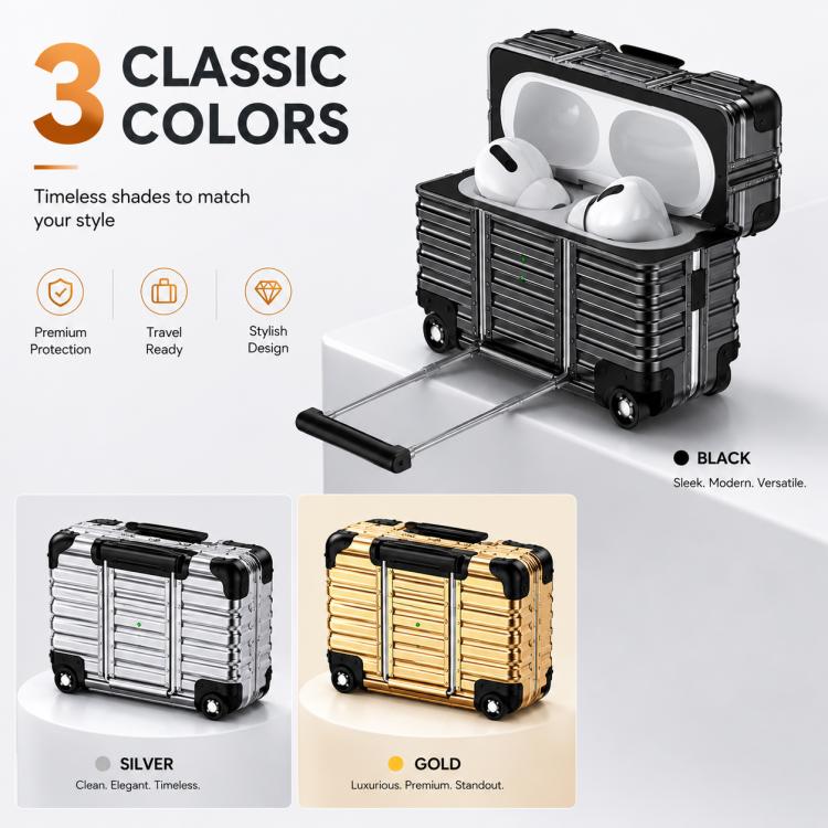 Custodia per auricolari XDcase con design a valigia, ibrida in PC e TPU, con supporto., For AirPods Pro 3, For AirPods Pro 2 / 1