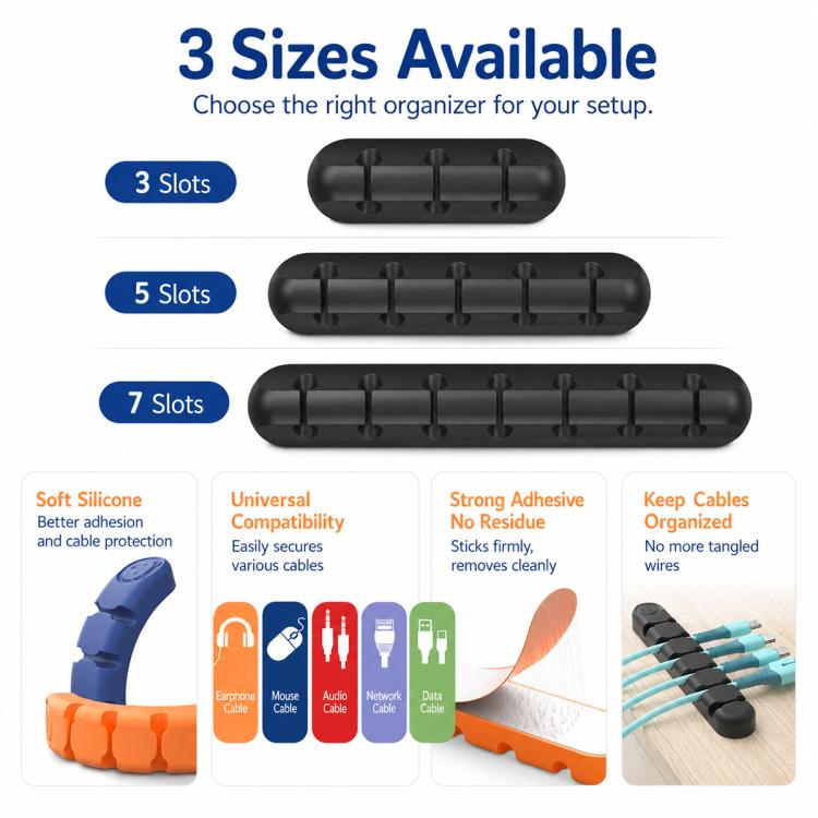 Set di 3 organizer per cavi in silicone