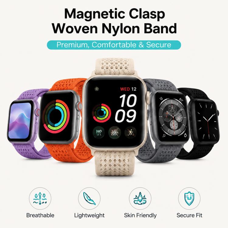 Cinturino per orologio xDfind in nylon intrecciato con fibbia magnetica e design traforato., For Apple Watch 42 / 44 / 45 / 46 / 49mm, For Apple Watch 38 / 40 / 41 / S11 42mm
