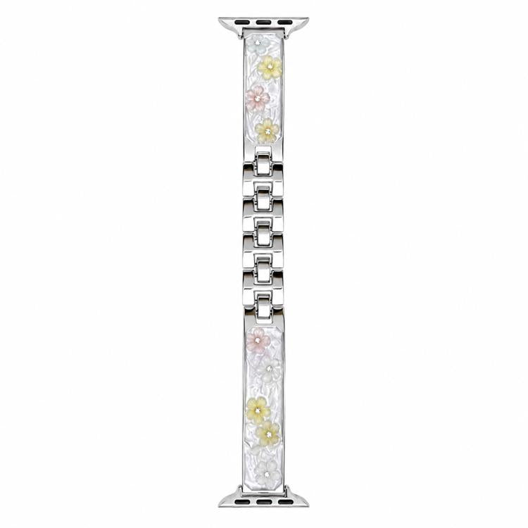Cinturino per orologio xDfind in metallo e resina epossidica con motivo floreale, For Apple Watch 42 / 44 / 45 / 46 / 49mm, For Apple Watch 38 / 40 / 41 / S11 42mm