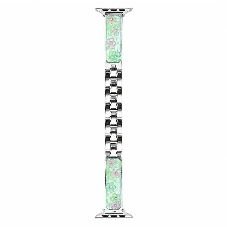 Cinturino per orologio xDfind in metallo e resina epossidica con motivo floreale, For Apple Watch 42 / 44 / 45 / 46 / 49mm, For Apple Watch 38 / 40 / 41 / S11 42mm