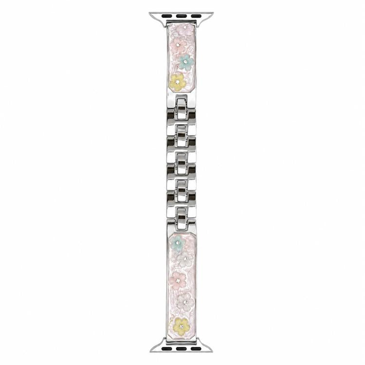 Cinturino per orologio xDfind in metallo e resina epossidica con motivo floreale, For Apple Watch 42 / 44 / 45 / 46 / 49mm, For Apple Watch 38 / 40 / 41 / S11 42mm