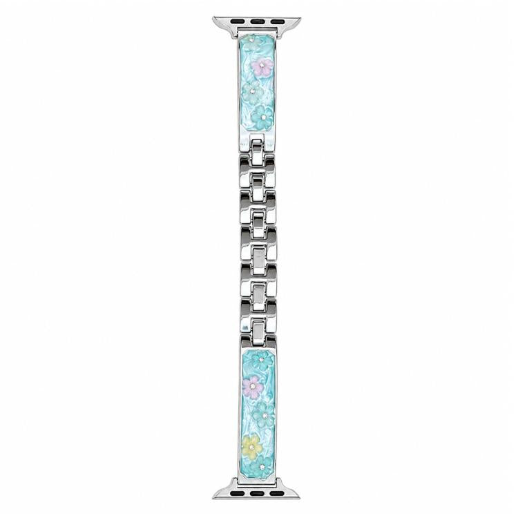 Cinturino per orologio xDfind in metallo e resina epossidica con motivo floreale, For Apple Watch 42 / 44 / 45 / 46 / 49mm, For Apple Watch 38 / 40 / 41 / S11 42mm