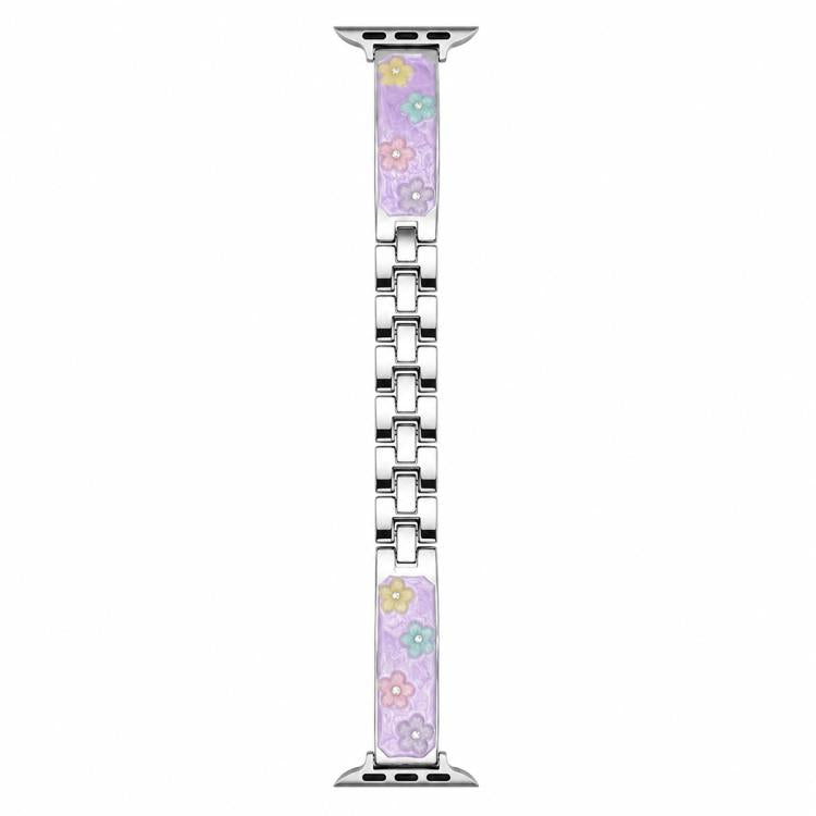 Cinturino per orologio xDfind in metallo e resina epossidica con motivo floreale, For Apple Watch 42 / 44 / 45 / 46 / 49mm, For Apple Watch 38 / 40 / 41 / S11 42mm
