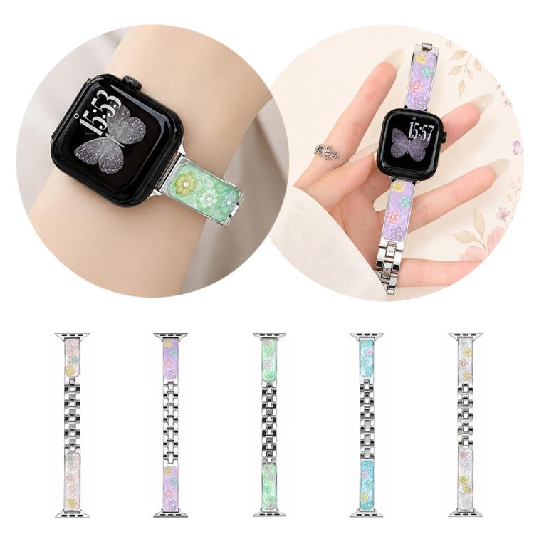 Cinturino per orologio xDfind in metallo e resina epossidica con motivo floreale, For Apple Watch 42 / 44 / 45 / 46 / 49mm, For Apple Watch 38 / 40 / 41 / S11 42mm