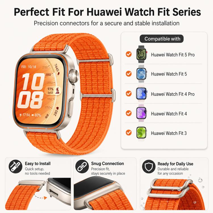 Cinturino per orologio xDfind in nylon traspirante a due sezioni con chiusura a strappo., For Huawei Watch Fit 5 / Fit 5 Pro / Fit 4
