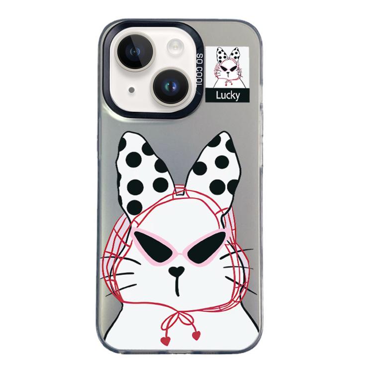 Custodia per telefono ibrida in PC e TPU con motivo argentato colorato, For iPhone 15, For iPhone 14 Plus