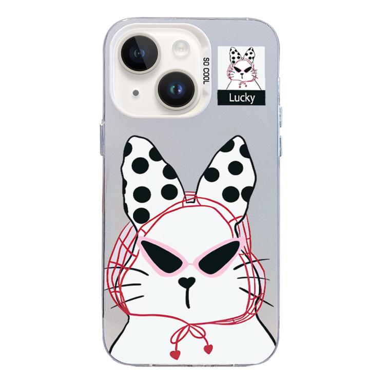 Custodia per telefono ibrida in PC e TPU con motivo argentato colorato, For iPhone 15, For iPhone 14 Plus