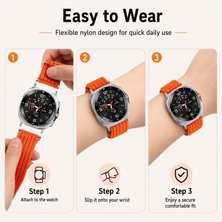 Cinturino per orologio xDfind in nylon traspirante con chiusura a strappo., For Galaxy Watch8 / Watch8 Classic