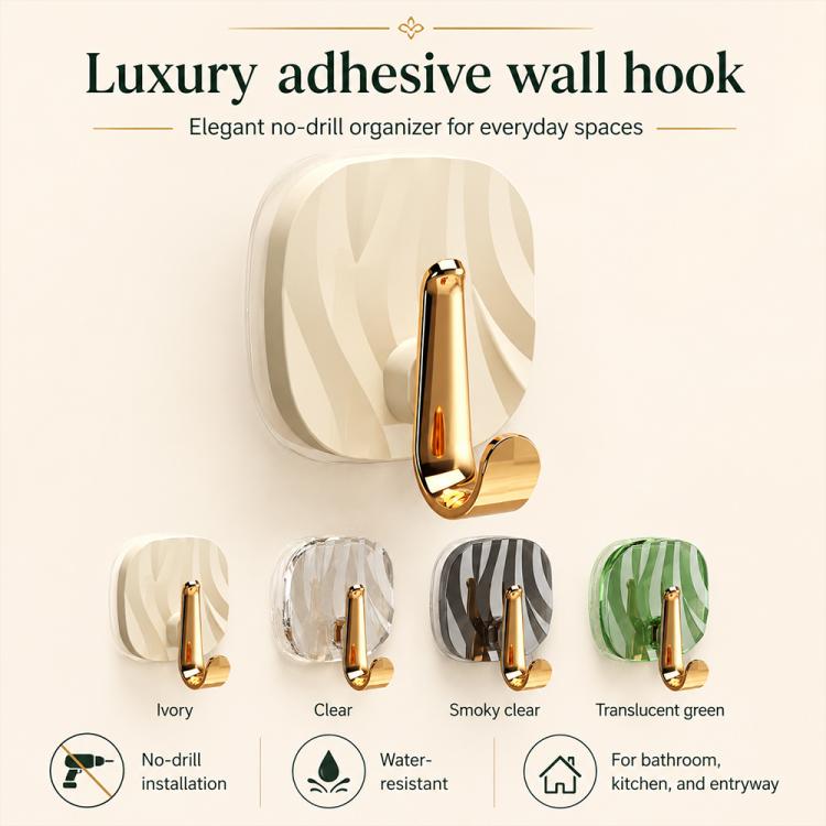 4 ganci adesivi in plastica di lusso, senza foratura, resistenti e senza lasciare tracce, ideali per appendere abiti., 4PCS Gold Hook