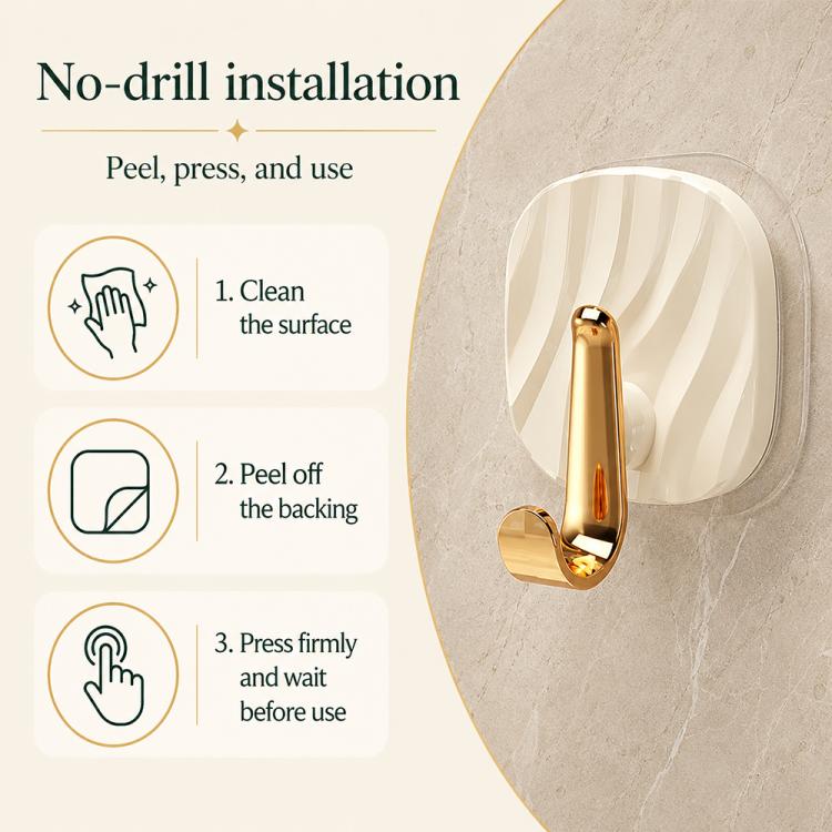 4 ganci adesivi in plastica di lusso, senza foratura, resistenti e senza lasciare tracce, ideali per appendere abiti., 4PCS Gold Hook