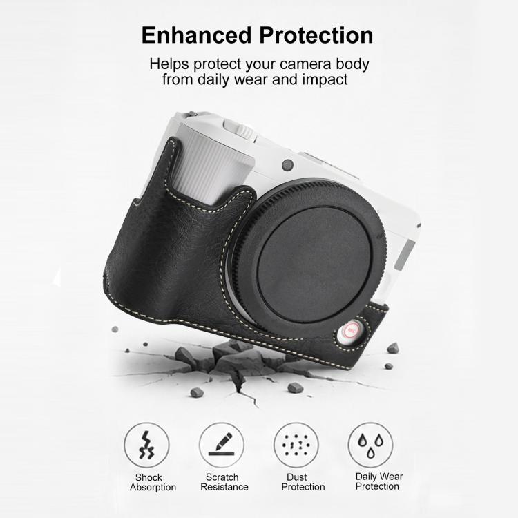 Mezza custodia per fotocamera in pelle vegana con texture litchi, For Canon EOS R50 V