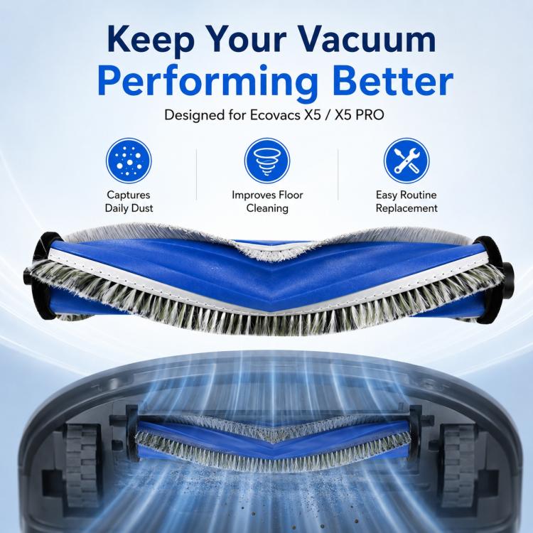 Per ricambi per Ecovacs DEEBOT X5 / X5 Pro / X5 Max / X5 Pro Plus, Main Brush, Side Brush, Black Filter, White Filter, Blue Striped Mop Pad, Mop Pad, White Striped Mop Pad, Dust Bag, Activated Carbon Dust Bag, Mop Pad Holder, Main Brush Cover