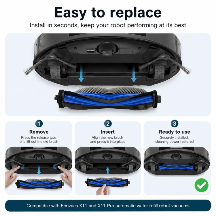 Per ricambi per Ecovacs DEEBOT X11 / X11 Pro, Main Brush, Side Brush, Roller Mop, Activated Carbon Filter, Filter, Auto Refill and Drain Version Dust Bag, Water Tank Version Dust Bag