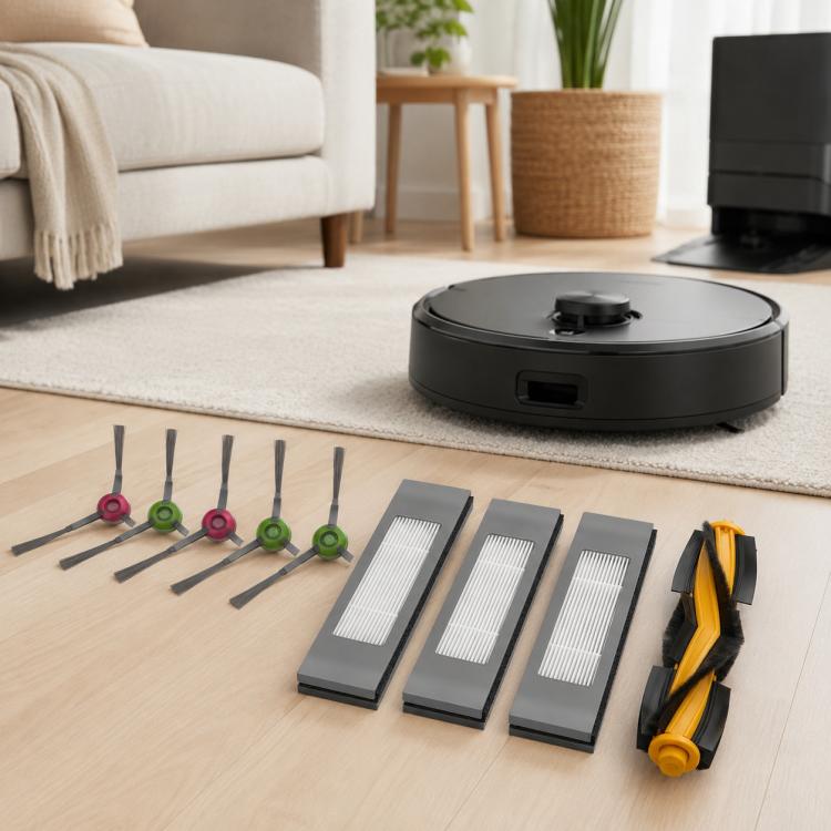 Ricambi per Ecovacs DEEBOT T5 / T5 Max / N5 / N8 / DV35 / DJ65 / DX55, Dual Side Brush, Filter, Mop Pad, Disposable Mop Pad, 10pcs/Pack Wet Mop Pad, Mop Pad Holder, Dust Box, Dust Box Flap, 10pcs Hook and Loop Fastener, 9pcs Combo, 10pcs Combo